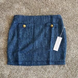 Bishop + Young Blue Parker Tweed Skirt with Gold Accents